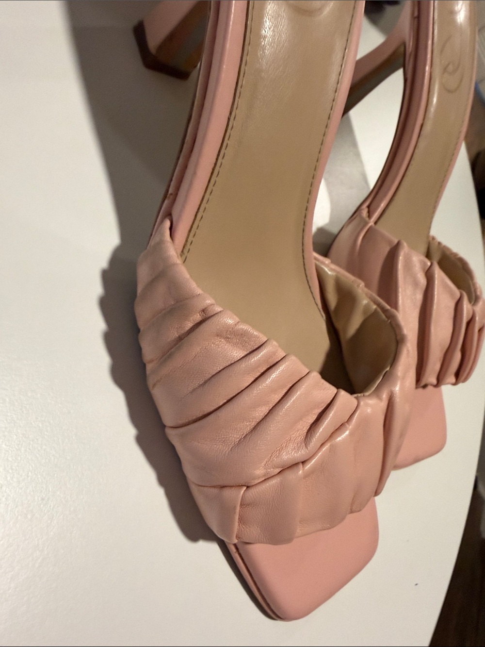 Sam Edelman Pink Ruched Square-Toe Slide Heels - Picture 4 of 4
